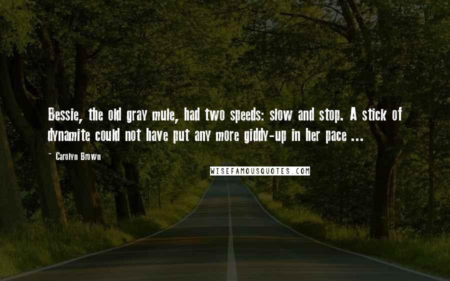 Carolyn Brown Quotes: Bessie, the old gray mule, had two speeds: slow and stop. A stick of dynamite could not have put any more giddy-up in her pace ...
