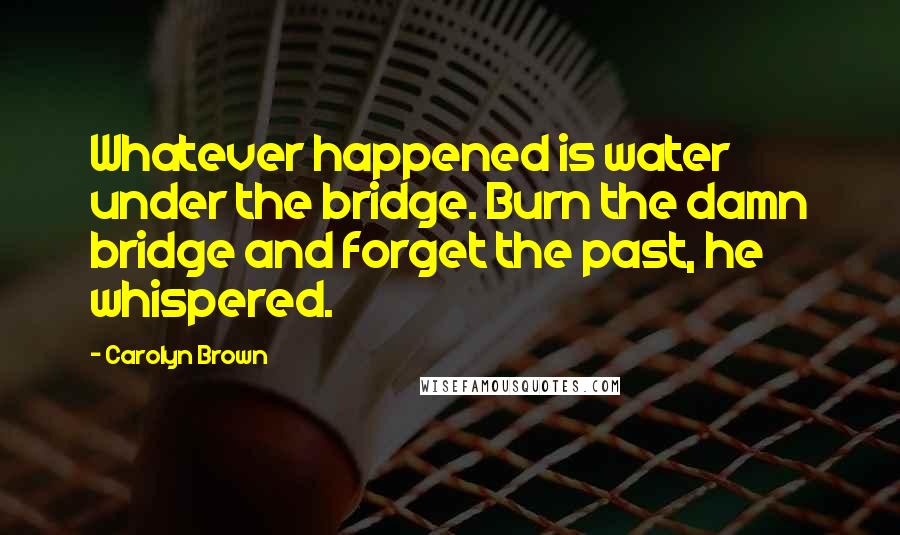 Carolyn Brown Quotes: Whatever happened is water under the bridge. Burn the damn bridge and forget the past, he whispered.