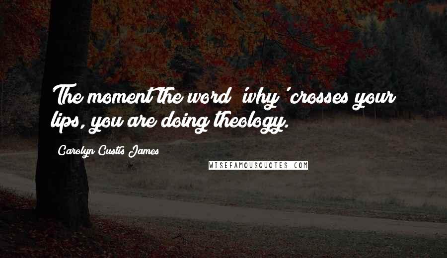Carolyn Custis James Quotes: The moment the word 'why' crosses your lips, you are doing theology.