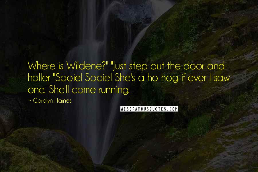 Carolyn Haines Quotes: Where is Wildene?" "Just step out the door and holler "Sooie! Sooie! She's a ho hog if ever I saw one. She'll come running.