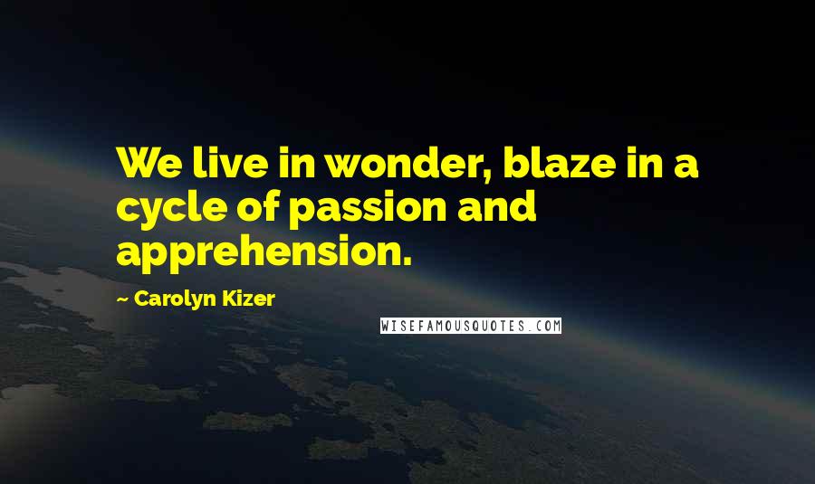 Carolyn Kizer Quotes: We live in wonder, blaze in a cycle of passion and apprehension.
