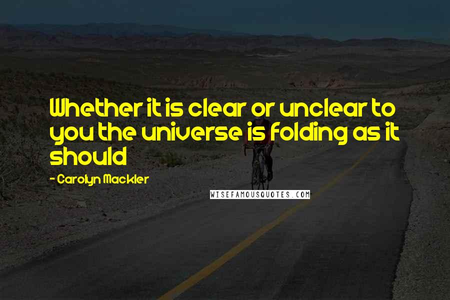 Carolyn Mackler Quotes: Whether it is clear or unclear to you the universe is folding as it should