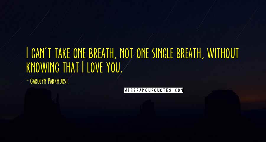 Carolyn Parkhurst Quotes: I can't take one breath, not one single breath, without knowing that I love you.