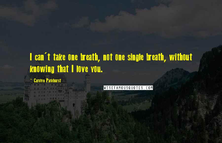 Carolyn Parkhurst Quotes: I can't take one breath, not one single breath, without knowing that I love you.