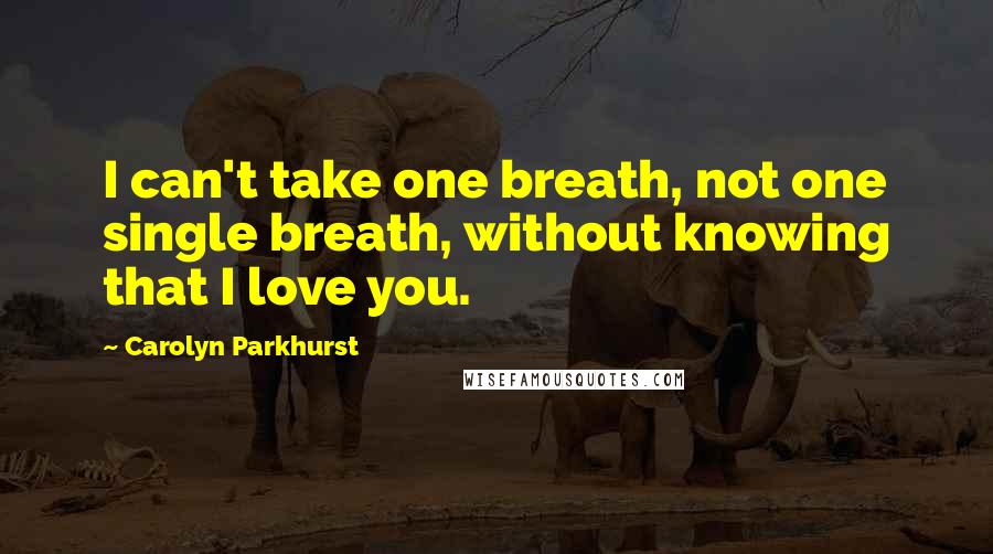 Carolyn Parkhurst Quotes: I can't take one breath, not one single breath, without knowing that I love you.