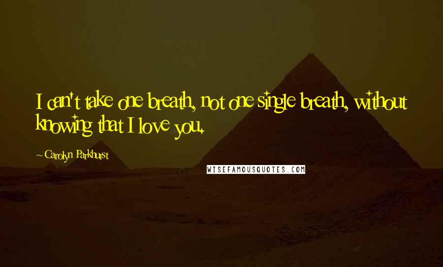 Carolyn Parkhurst Quotes: I can't take one breath, not one single breath, without knowing that I love you.