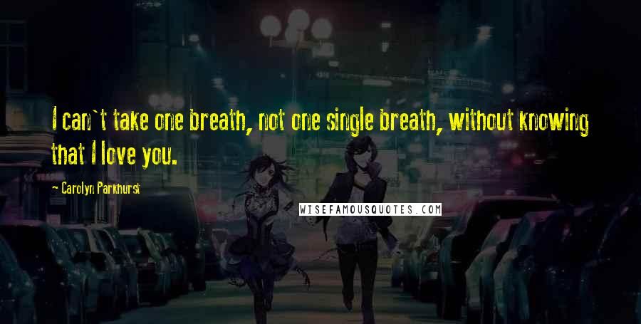 Carolyn Parkhurst Quotes: I can't take one breath, not one single breath, without knowing that I love you.