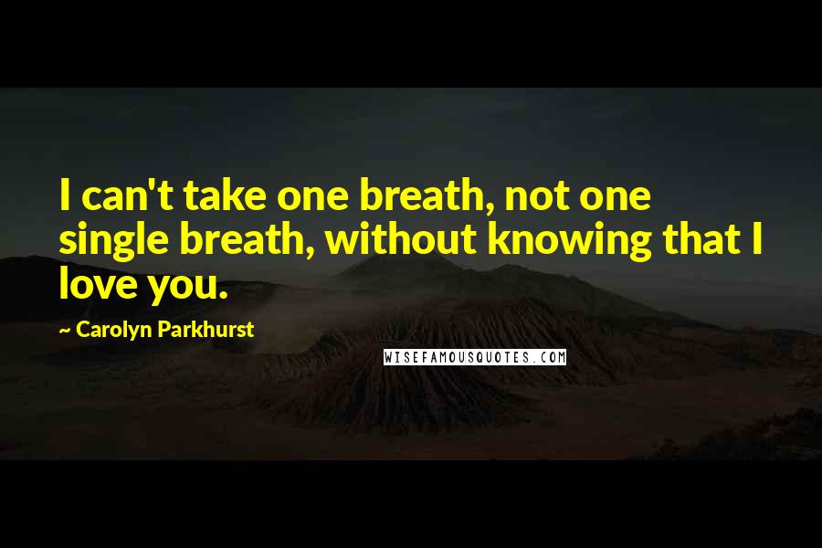 Carolyn Parkhurst Quotes: I can't take one breath, not one single breath, without knowing that I love you.