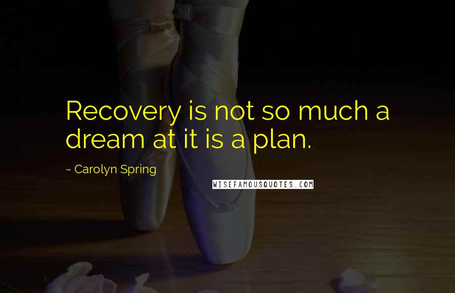 Carolyn Spring Quotes: Recovery is not so much a dream at it is a plan.