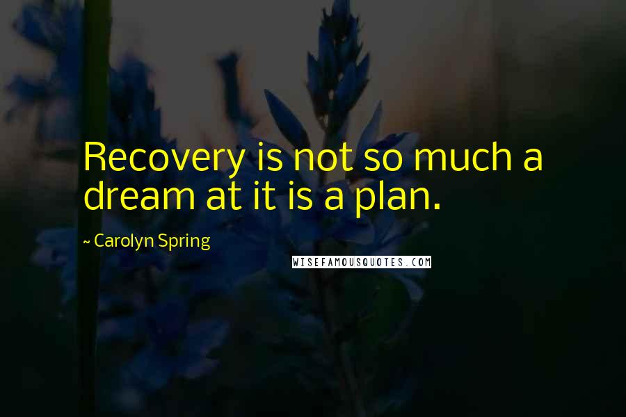 Carolyn Spring Quotes: Recovery is not so much a dream at it is a plan.