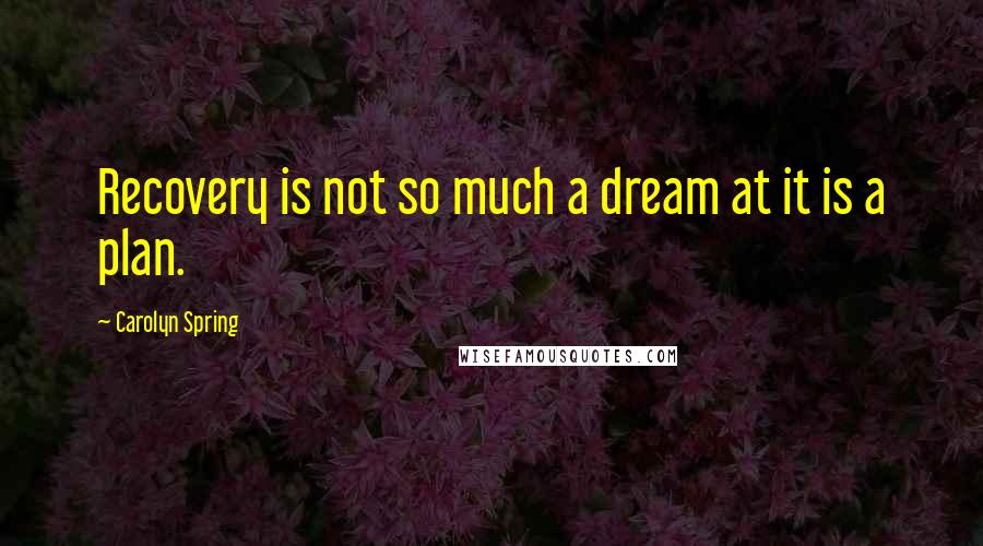 Carolyn Spring Quotes: Recovery is not so much a dream at it is a plan.