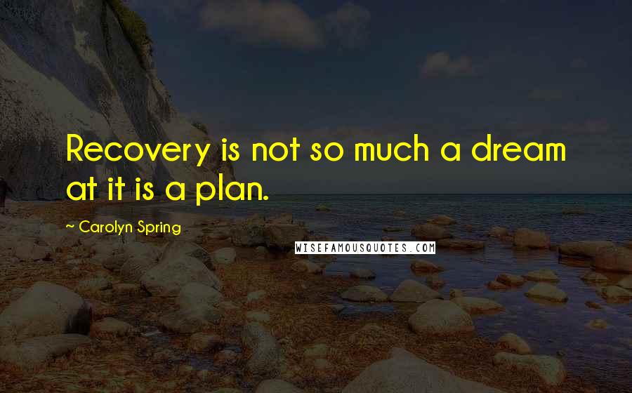 Carolyn Spring Quotes: Recovery is not so much a dream at it is a plan.