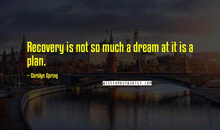 Carolyn Spring Quotes: Recovery is not so much a dream at it is a plan.