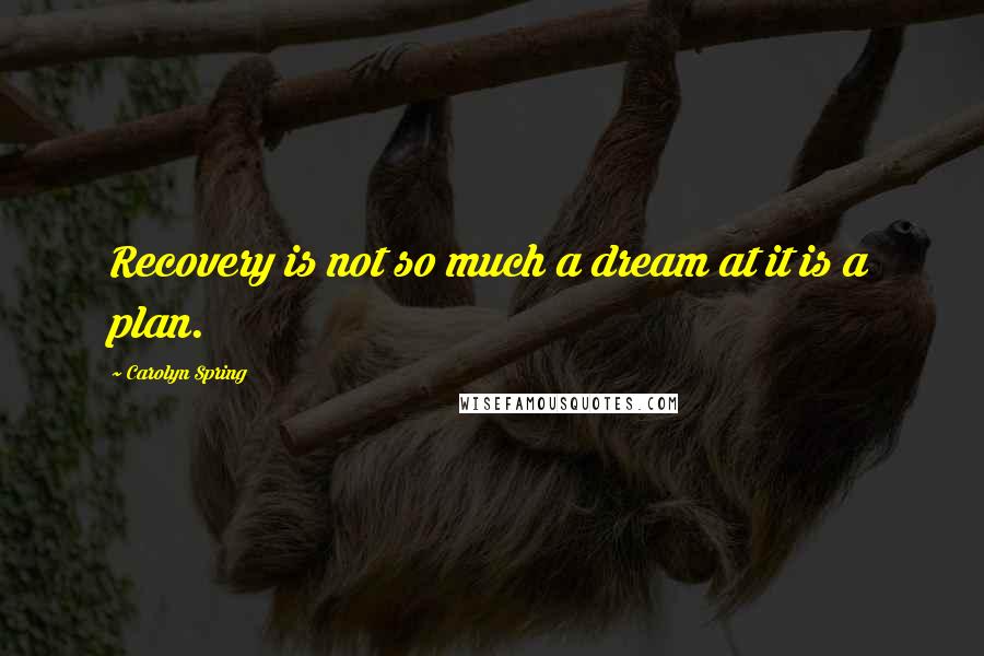 Carolyn Spring Quotes: Recovery is not so much a dream at it is a plan.