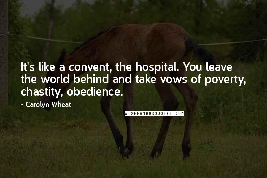 Carolyn Wheat Quotes: It's like a convent, the hospital. You leave the world behind and take vows of poverty, chastity, obedience.