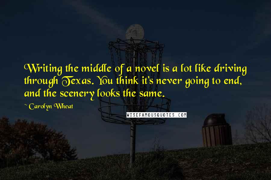 Carolyn Wheat Quotes: Writing the middle of a novel is a lot like driving through Texas. You think it's never going to end, and the scenery looks the same.