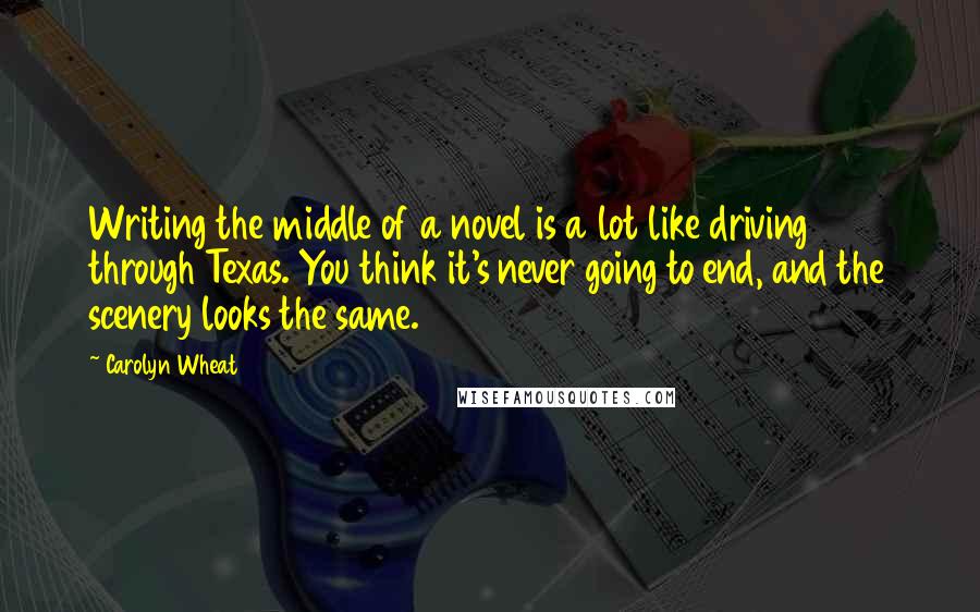 Carolyn Wheat Quotes: Writing the middle of a novel is a lot like driving through Texas. You think it's never going to end, and the scenery looks the same.