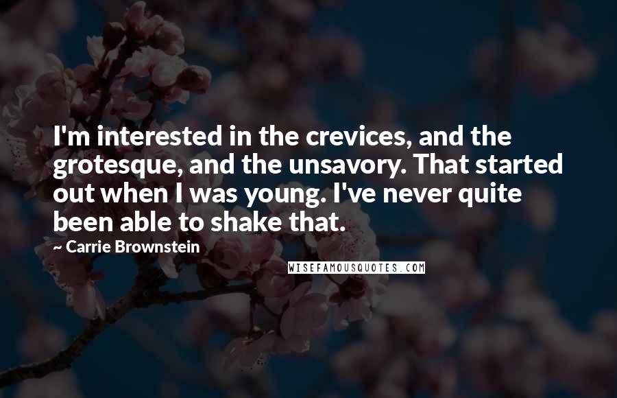 Carrie Brownstein Quotes: I'm interested in the crevices, and the grotesque, and the unsavory. That started out when I was young. I've never quite been able to shake that.