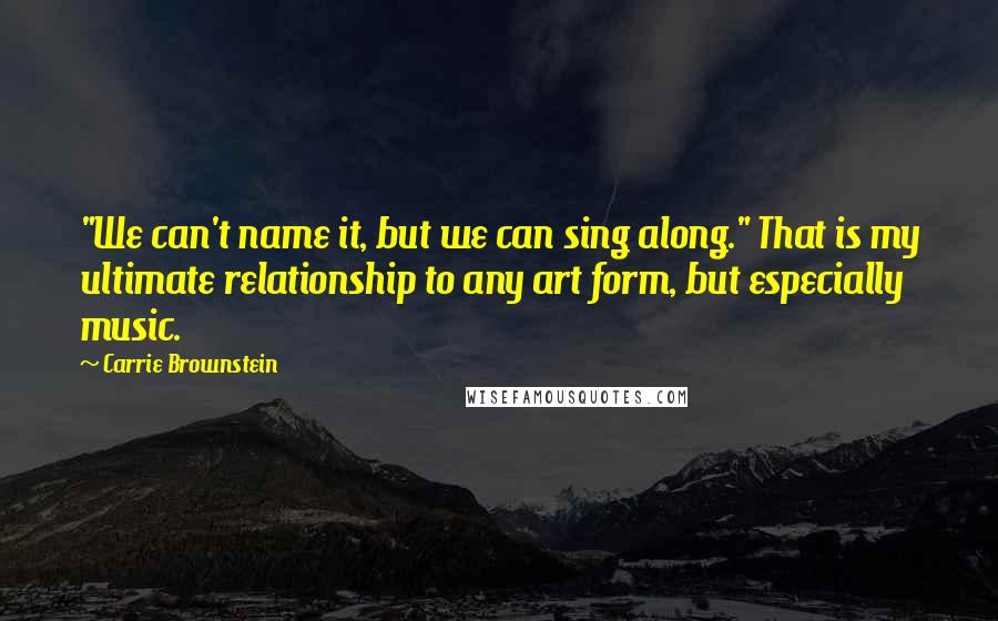Carrie Brownstein Quotes: "We can't name it, but we can sing along." That is my ultimate relationship to any art form, but especially music.