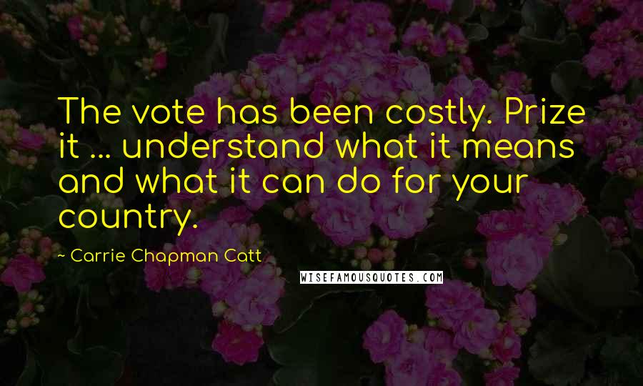 Carrie Chapman Catt Quotes: The vote has been costly. Prize it ... understand what it means and what it can do for your country.