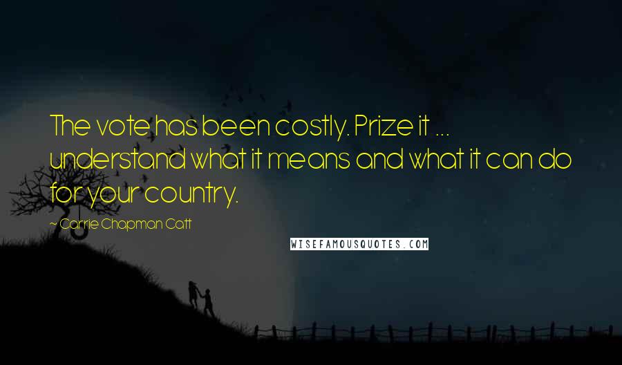 Carrie Chapman Catt Quotes: The vote has been costly. Prize it ... understand what it means and what it can do for your country.