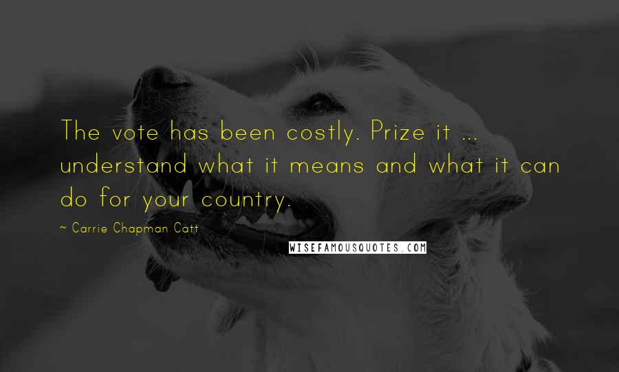 Carrie Chapman Catt Quotes: The vote has been costly. Prize it ... understand what it means and what it can do for your country.