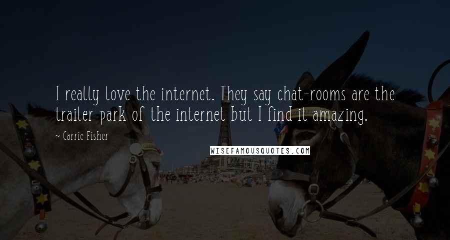 Carrie Fisher Quotes: I really love the internet. They say chat-rooms are the trailer park of the internet but I find it amazing.