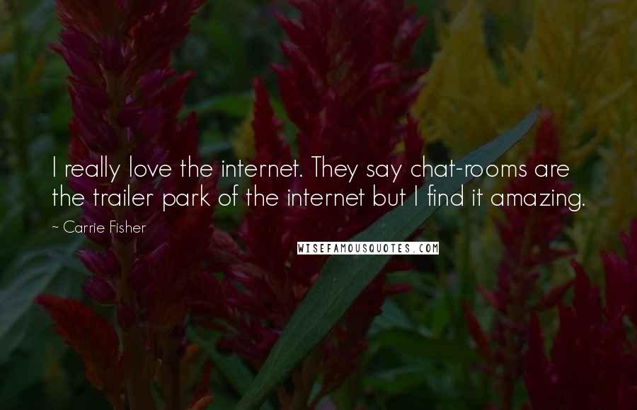 Carrie Fisher Quotes: I really love the internet. They say chat-rooms are the trailer park of the internet but I find it amazing.