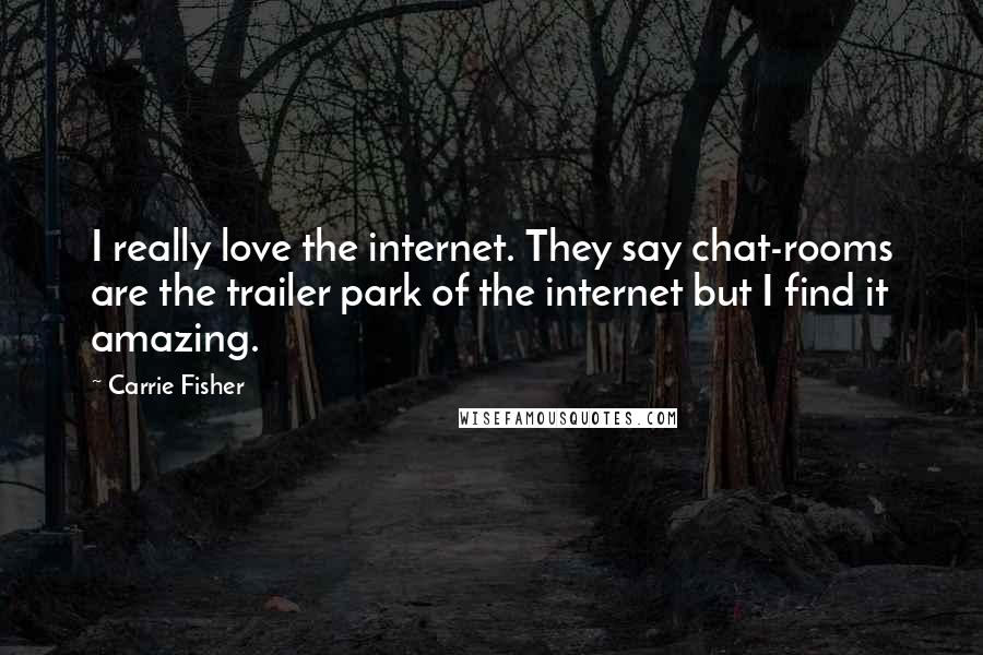 Carrie Fisher Quotes: I really love the internet. They say chat-rooms are the trailer park of the internet but I find it amazing.