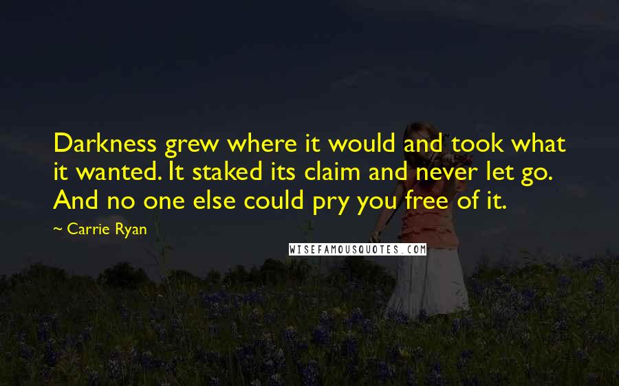 Carrie Ryan Quotes: Darkness grew where it would and took what it wanted. It staked its claim and never let go. And no one else could pry you free of it.