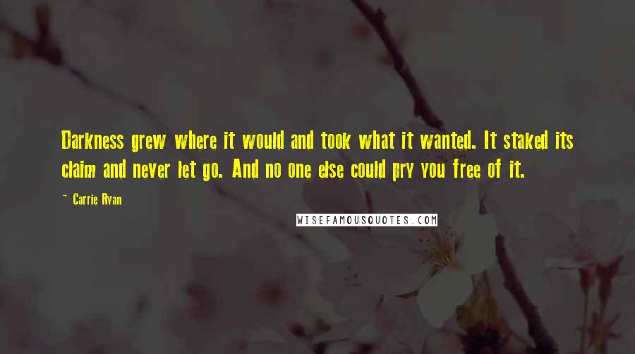 Carrie Ryan Quotes: Darkness grew where it would and took what it wanted. It staked its claim and never let go. And no one else could pry you free of it.
