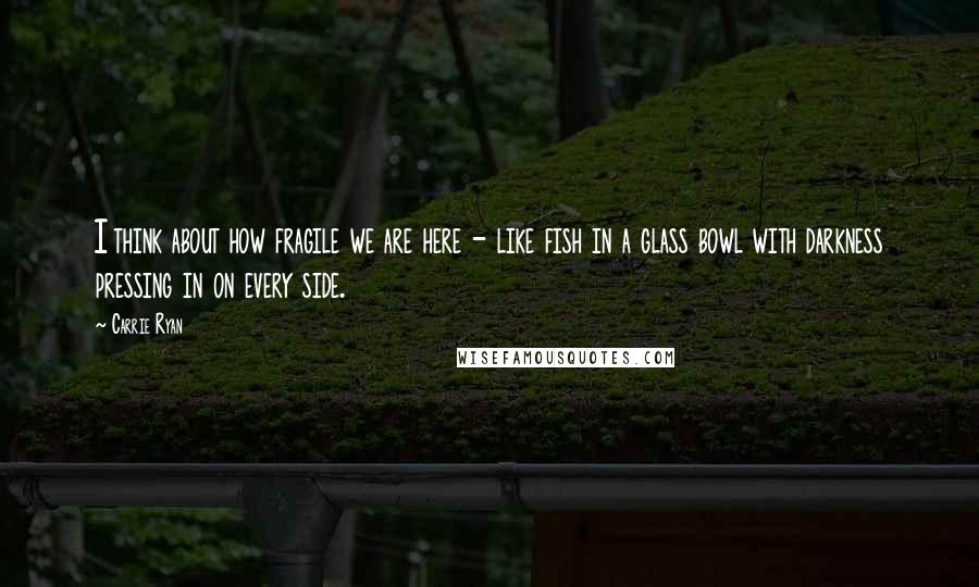 Carrie Ryan Quotes: I think about how fragile we are here - like fish in a glass bowl with darkness pressing in on every side.