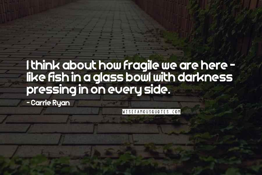 Carrie Ryan Quotes: I think about how fragile we are here - like fish in a glass bowl with darkness pressing in on every side.