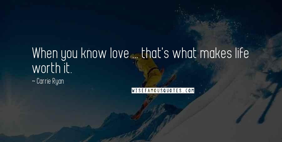 Carrie Ryan Quotes: When you know love ... that's what makes life worth it.