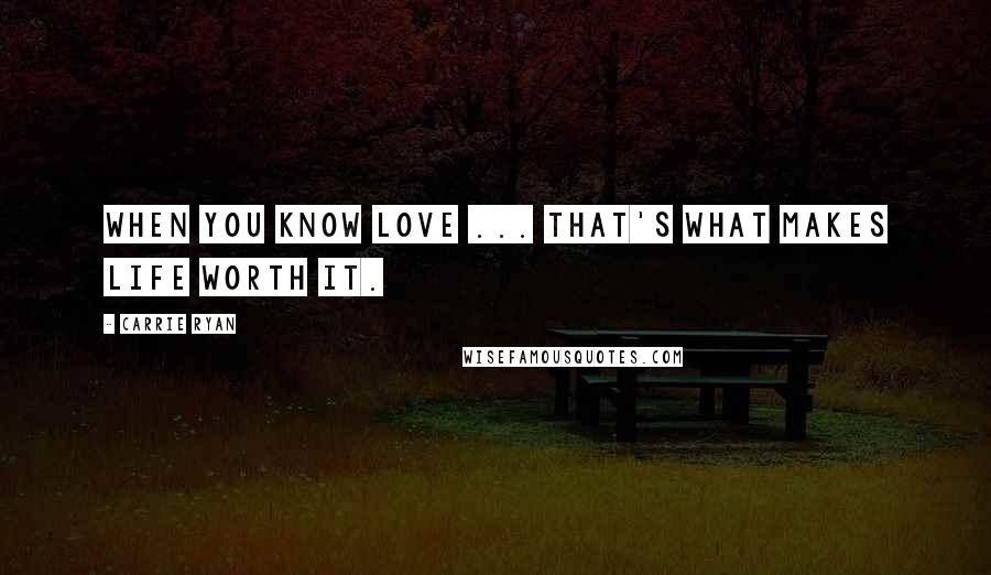 Carrie Ryan Quotes: When you know love ... that's what makes life worth it.