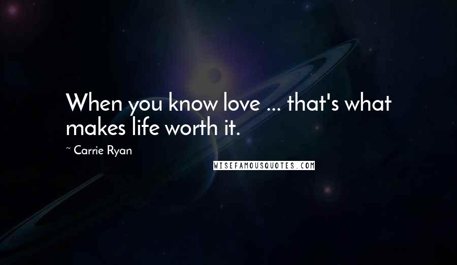 Carrie Ryan Quotes: When you know love ... that's what makes life worth it.