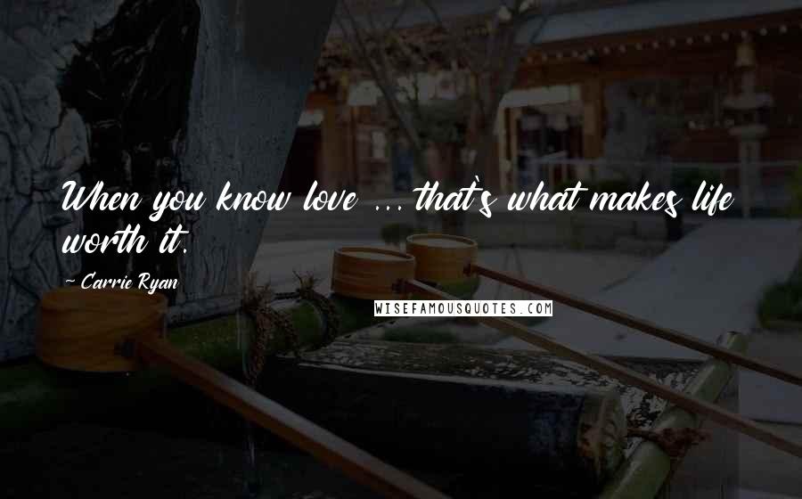 Carrie Ryan Quotes: When you know love ... that's what makes life worth it.