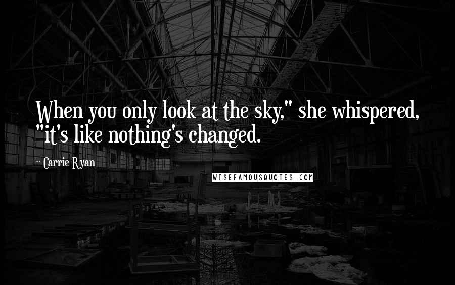 Carrie Ryan Quotes: When you only look at the sky," she whispered, "it's like nothing's changed.