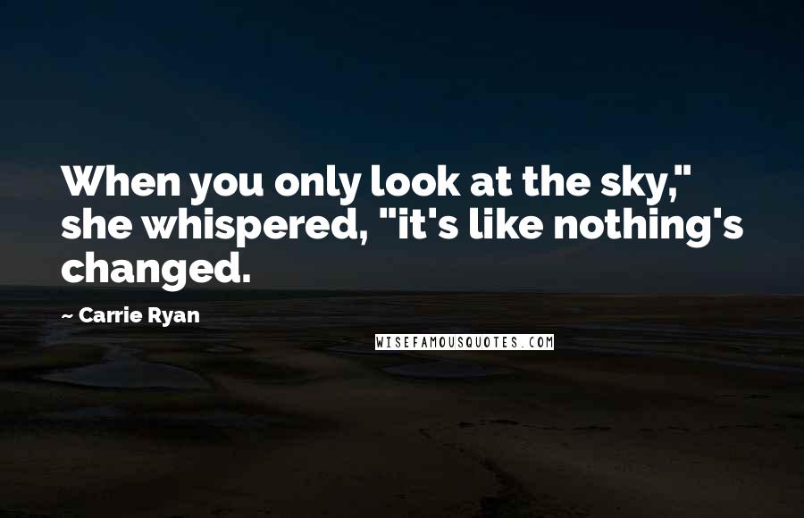 Carrie Ryan Quotes: When you only look at the sky," she whispered, "it's like nothing's changed.