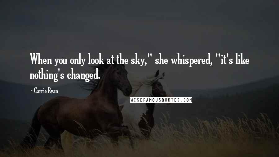 Carrie Ryan Quotes: When you only look at the sky," she whispered, "it's like nothing's changed.
