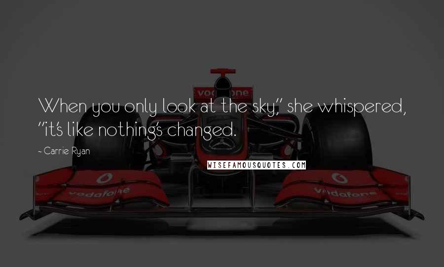 Carrie Ryan Quotes: When you only look at the sky," she whispered, "it's like nothing's changed.