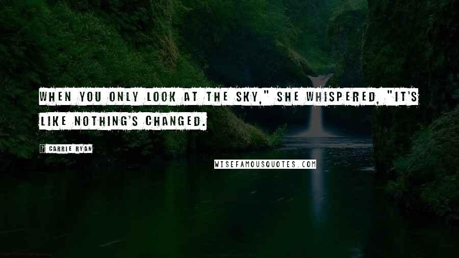 Carrie Ryan Quotes: When you only look at the sky," she whispered, "it's like nothing's changed.