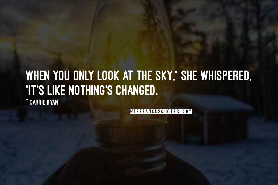 Carrie Ryan Quotes: When you only look at the sky," she whispered, "it's like nothing's changed.