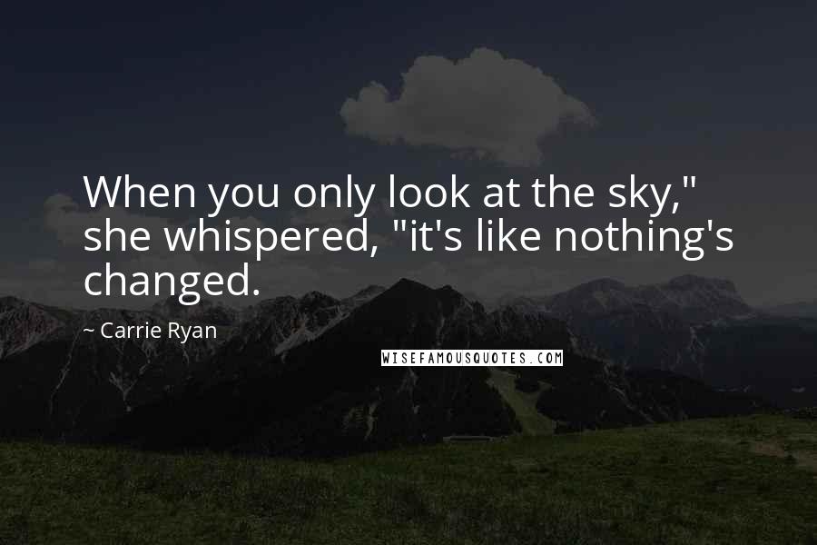 Carrie Ryan Quotes: When you only look at the sky," she whispered, "it's like nothing's changed.
