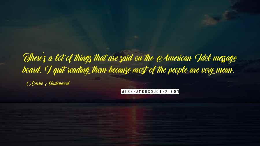 Carrie Underwood Quotes: There's a lot of things that are said on the American Idol message board. I quit reading them because most of the people are very mean.