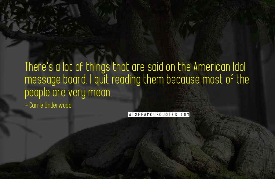 Carrie Underwood Quotes: There's a lot of things that are said on the American Idol message board. I quit reading them because most of the people are very mean.