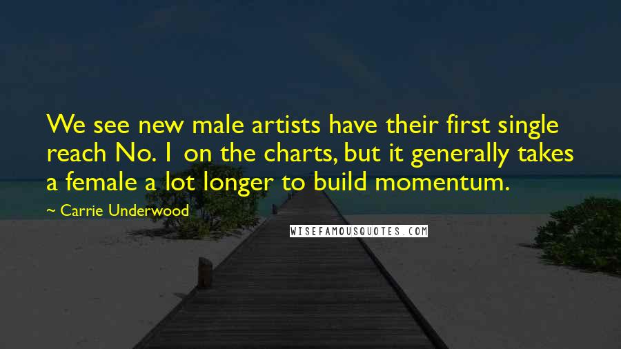 Carrie Underwood Quotes: We see new male artists have their first single reach No. 1 on the charts, but it generally takes a female a lot longer to build momentum.