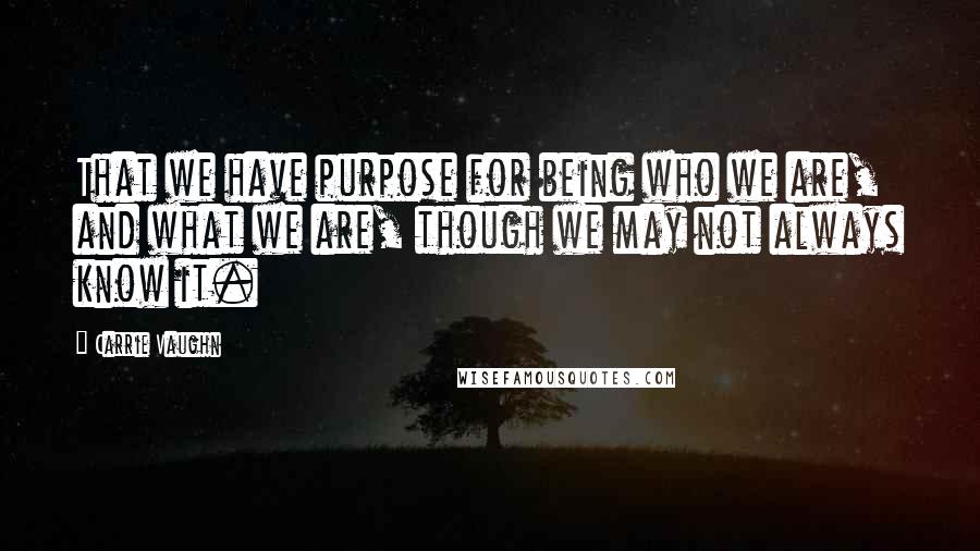 Carrie Vaughn Quotes: That we have purpose for being who we are, and what we are, though we may not always know it.