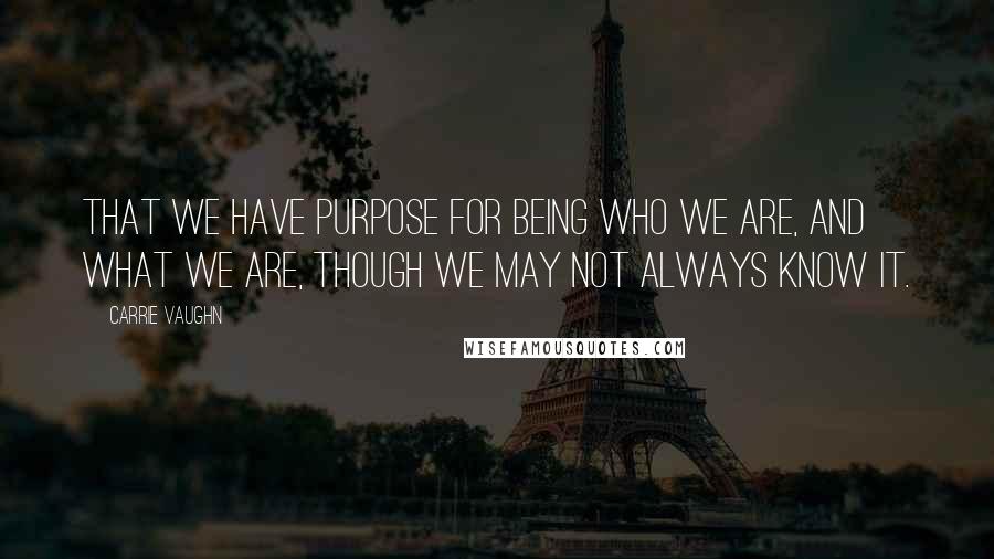 Carrie Vaughn Quotes: That we have purpose for being who we are, and what we are, though we may not always know it.