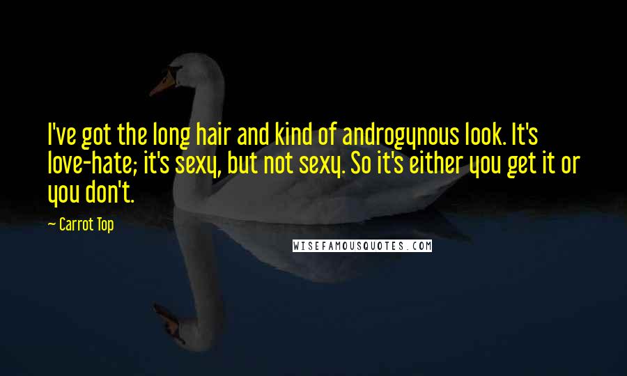 Carrot Top Quotes: I've got the long hair and kind of androgynous look. It's love-hate; it's sexy, but not sexy. So it's either you get it or you don't.